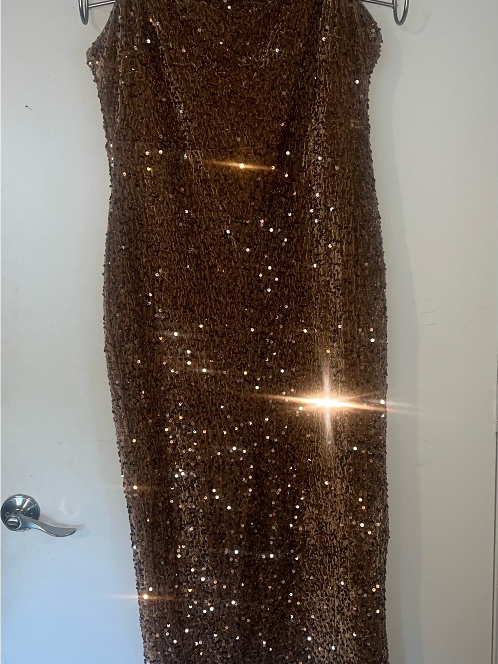 Brown Sequin Strapless Evening Dress